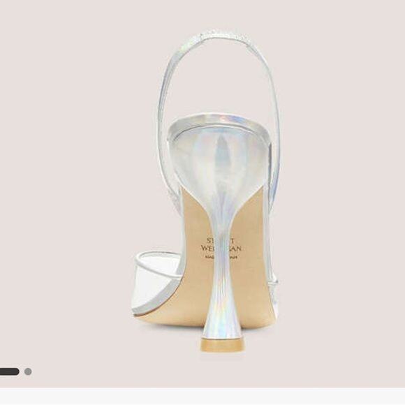 New womens Stuart Weitzman Sz 6 silver metallic STUART XCURVE 100 SLINGBACK heel - Picture 3 of 7